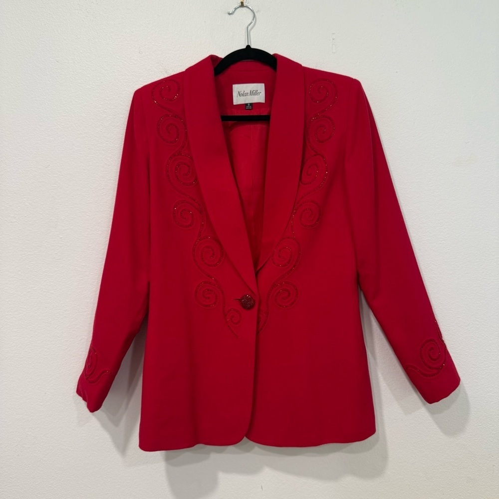 Nolan Miller Vintage Red Wool Beaded Blazer 8